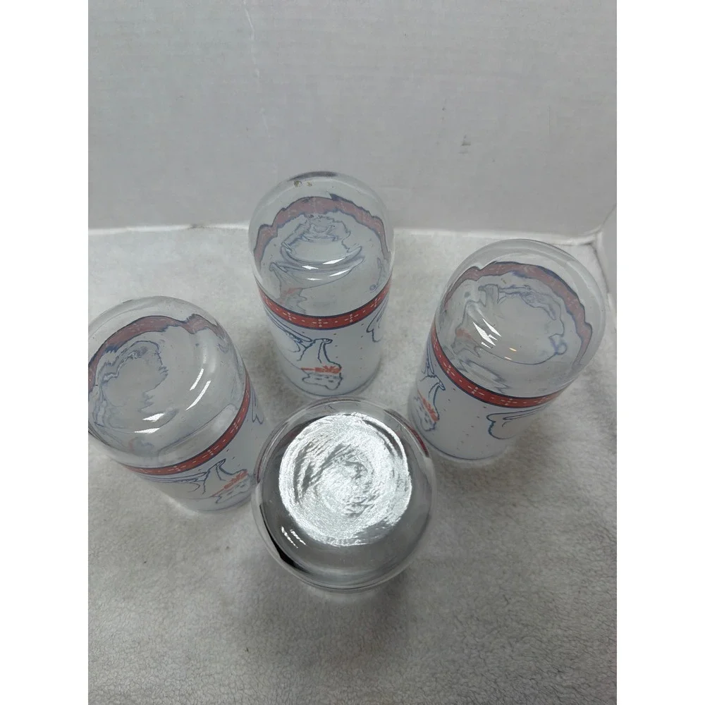 Vintage Libbey Set Of 4 Cat Drinking Glasses 13oz White Frosted W/Dots Blue Pink